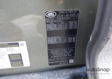 2024 Land Rover Defender 110 P400 S z USA, uszkodzony, nr VIN SALEJ7EU5R2307875